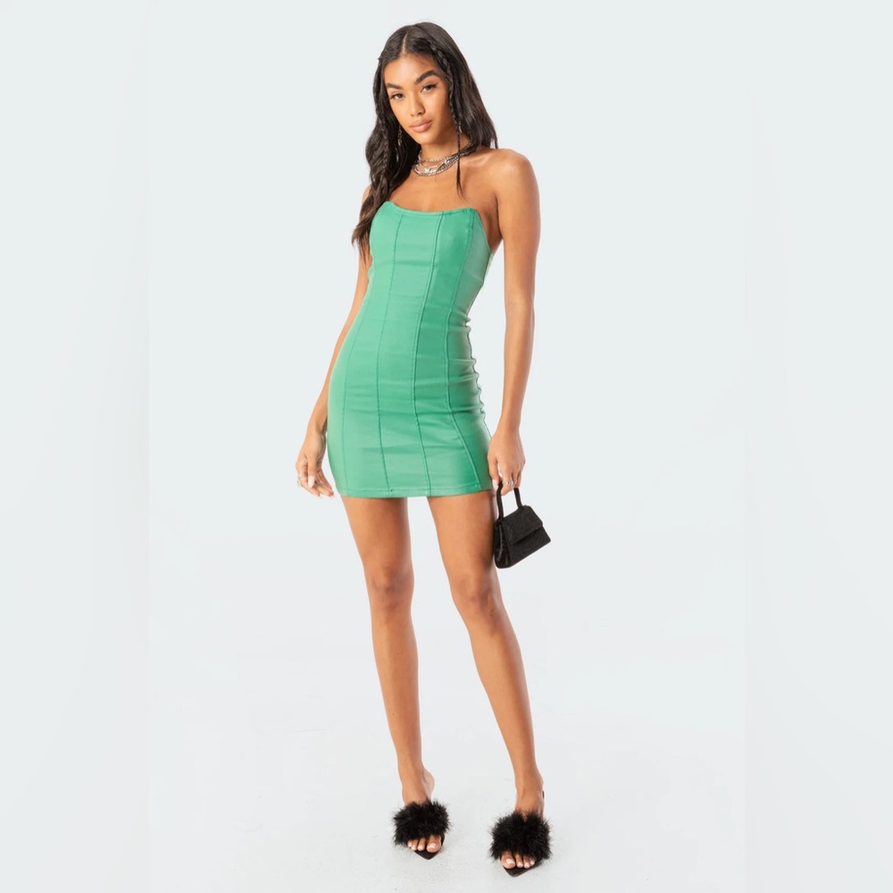 Edited Green Faux Leather Mini Dress